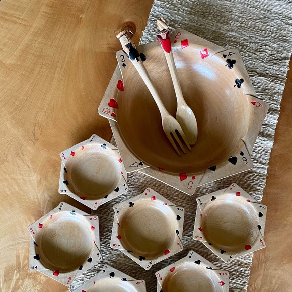 Other - Vintage and Rare wooden Card Salad Set